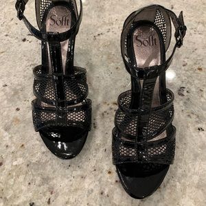 Sofft Black Patent Leather Heeled Sandal